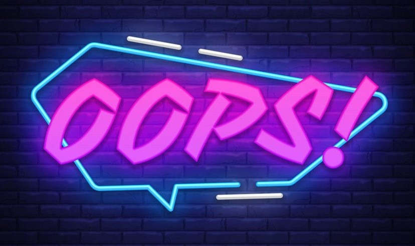 Oops neon sign comic speech bubble vector image on VectorStock